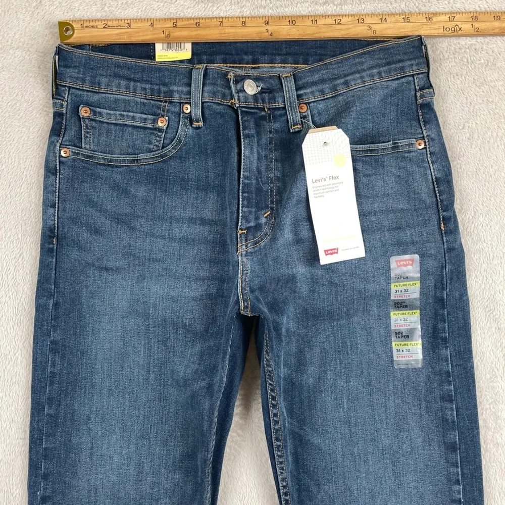 New Levis 502 Jeans Men 31x30 Regular Fit Blue Dark Wash Flex Stretch NWT